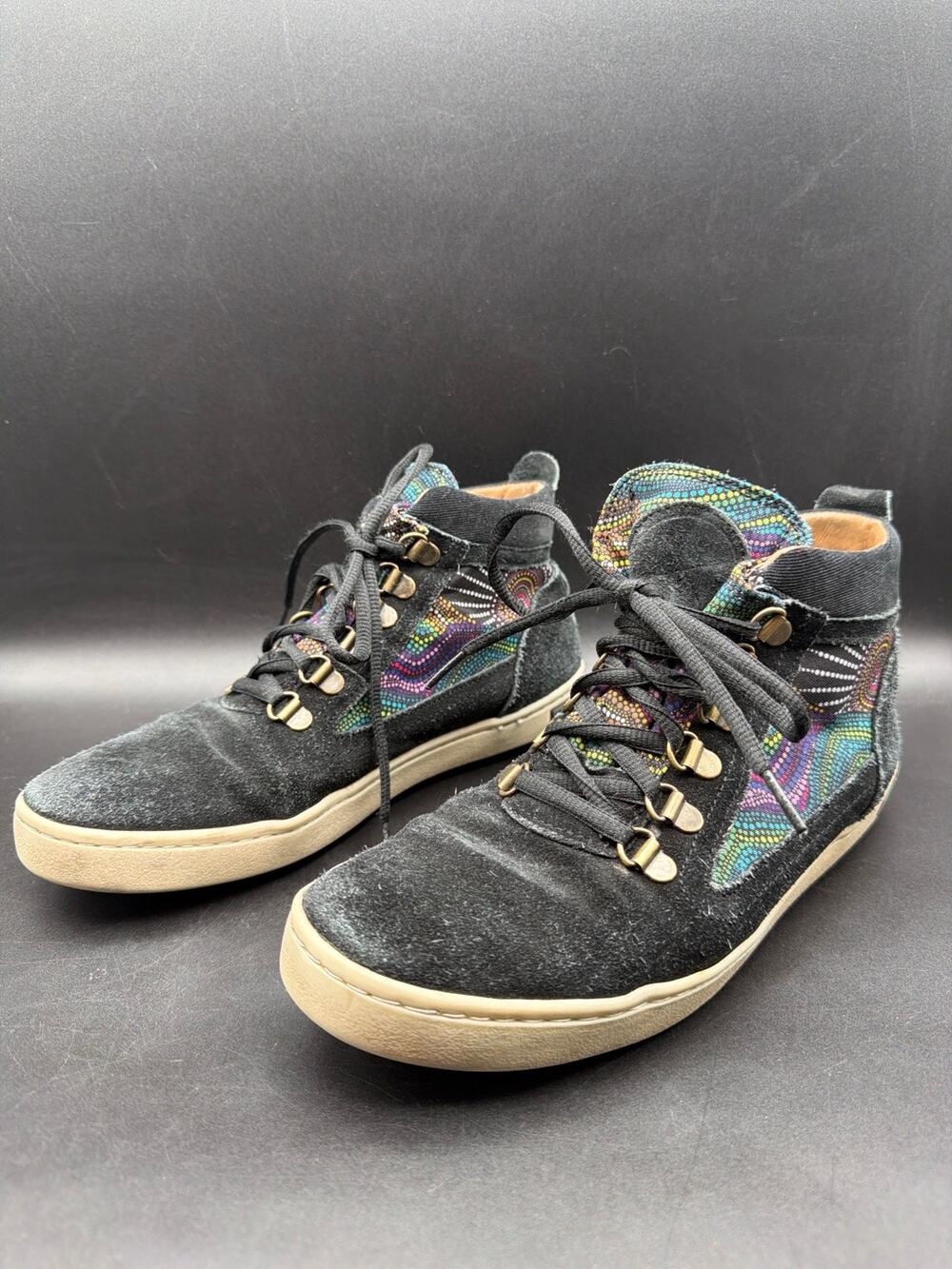 Inkkas Women’s US 8 Black Suede High Top Sneakers Tribal Leather Casual Shoes